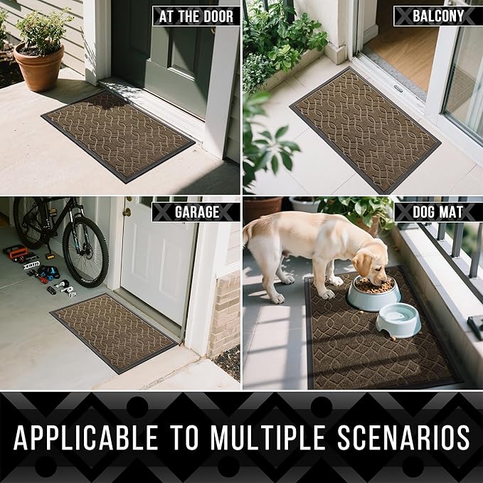Yimobra Large Door Mat 36x24, All-Season Waterproof Doormat Outdoor Entrance, Heavy Duty Non-Slip Outside Door Mat for Garage Patio Proch Entryway Indoor, Easy Clean, Brown