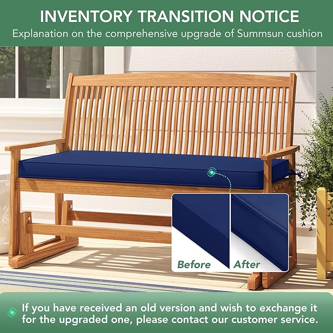 Outdoor Bench Cushion: Waterproof and Fade Resistant Patio Furniture Cushions - Non-Slip Bench Pad Cushion with Removable Cover for Garden Swing Porch Sofa Settee, 59 x 18 Inch, Navy Blue
