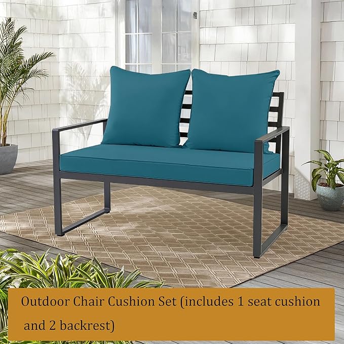 Outdoor Loveseat Cushion Set for Patio Couch/Sofa, 46 x 26 Inch Waterproof & Fade Resistant Patio Furniture Chiar Cushions with Removable Cover (Turquoise, 46''Lx26''Wx4''H-Loveseat Cushion Set)