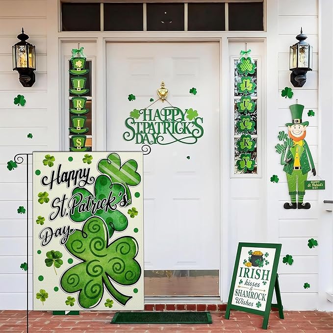 Happy St Patricks Day Garden Flag 12×18 Inch Double Sided St Patrick's Day Yard Sign Garden Flags for Outside Shamrock Lucky Irish Blessing Garden Flag Outdoor Banner Holiday Decor