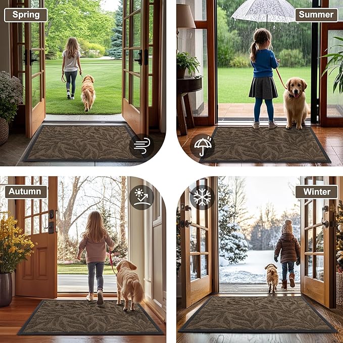Smiry Front Door Mat Indoor Outdoor Entrance, Heavy Duty Natural Rubber, Trap Dirt and Moisture, Non-Slip Doormats, Low Profile, Easy Clean Patio Porch Entryway Mat, 29.5x17,Mix Brown