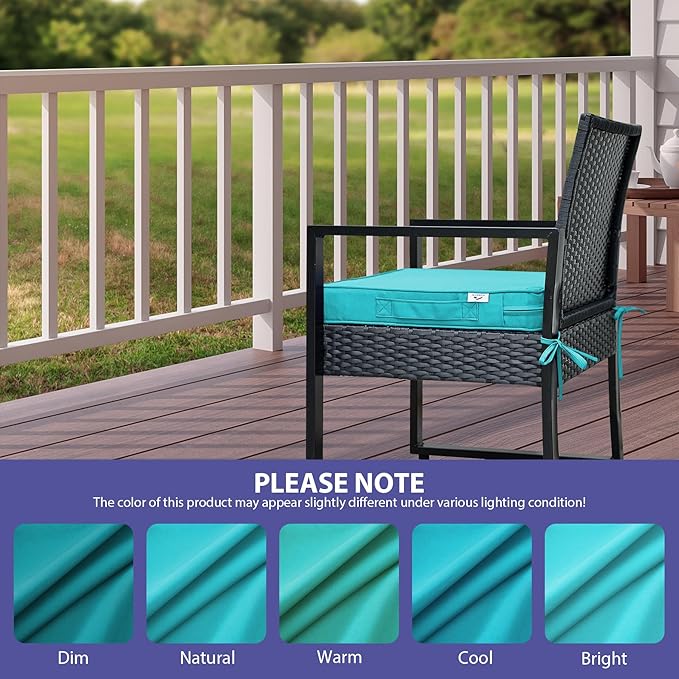 Outdoor Chair Cushions Set of 4,Waterproof Outdoor Seat Cushions for Patio Furniture,Patio Chair Cushion with Handle and Ties, Square Out Door Chair Pads,18.5" x 16" x 3", Teal