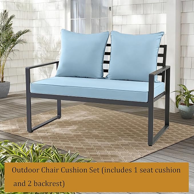 Outdoor Loveseat Cushion Set for Patio Couch/Sofa, 46 x 26 Inch Waterproof & Fade Resistant Patio Furniture Chiar Cushions with Removable Cover (Sky Blue, 46''Lx26''Wx4''H-Loveseat Cushion Set)