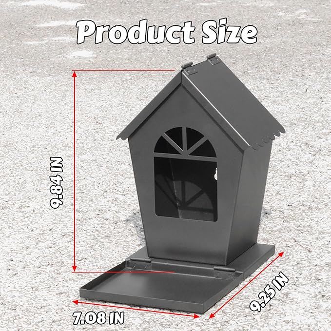 Squirrel Feeders for Outside,Squirrel Feeder with Foldable Metal Front Panel Perch Funny Metal Chipmunk House Hanging Tree Boxes Easy to Refill