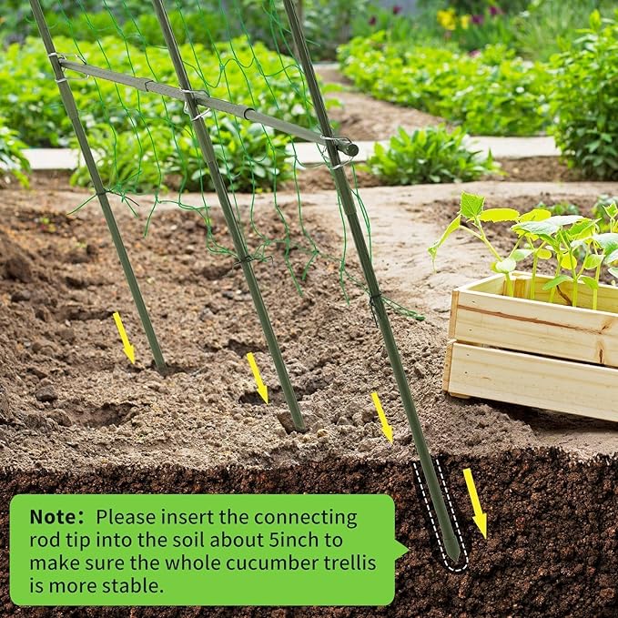 Lalahoni Cucumber Trellis, 4ft x 4ft Metal A-Frame Garden Trellis Climbing Plant Outdoor Support Fruit Grape Vine Vegetable Tomato Pea Bean Cucumber Trellis Raised Bed, with Netting, Green