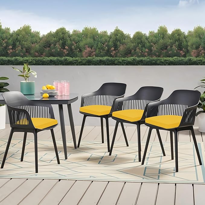 Outdoor Chair Cushions Set of 4, 17 x 16 Inch Patio Chair Cushions for Outdoor Furniture, Water Resistant, Non-Slip Ties (Yellow)