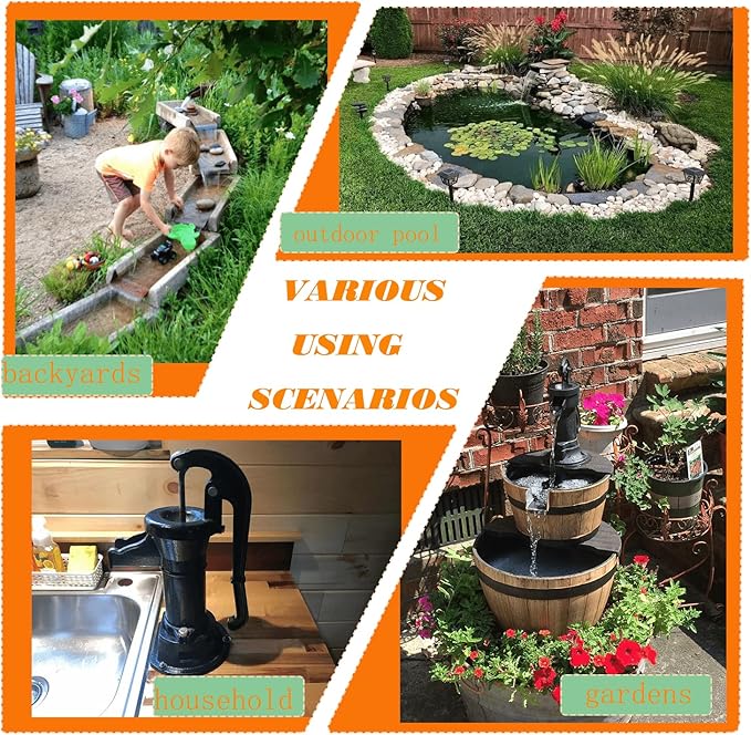 Durable Antique Cast Iron Pitcher Pump: Manual Hand Shake Suction Well Pump for Water Transfer, 25ft Maximum Lift, Easy Installation, Suitable for Outdoor Gardens, Ponds, and Backyards. (Black)