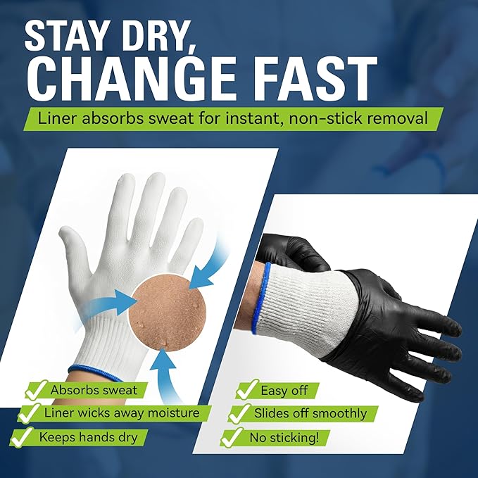 BBQ Gloves, 6 Heat Resistant Cotton Liners + 100 Disposable Nitrile Gloves for Barbecue, Grilling, Cooking, Smoker