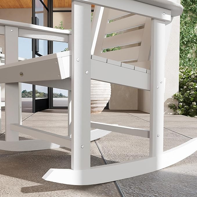 Outsunny Outdoor Rocking Chairs Set of 2, HDPE Patio Rocking Chairs with 28" High Back and Wide Armrests, All-Weather Slatted Porch Rockers for Garden, Balcony, Fire Pit, White