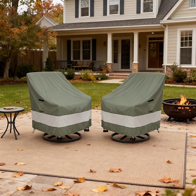 Outdoor Swivel Chair Cover 4 Pack,Waterproof 100% Outdoor Patio Chair Covers,35W x 37 D x 38.5 H inches,Outside Furniture Lounge Deep Seat Cover -Grayish Green