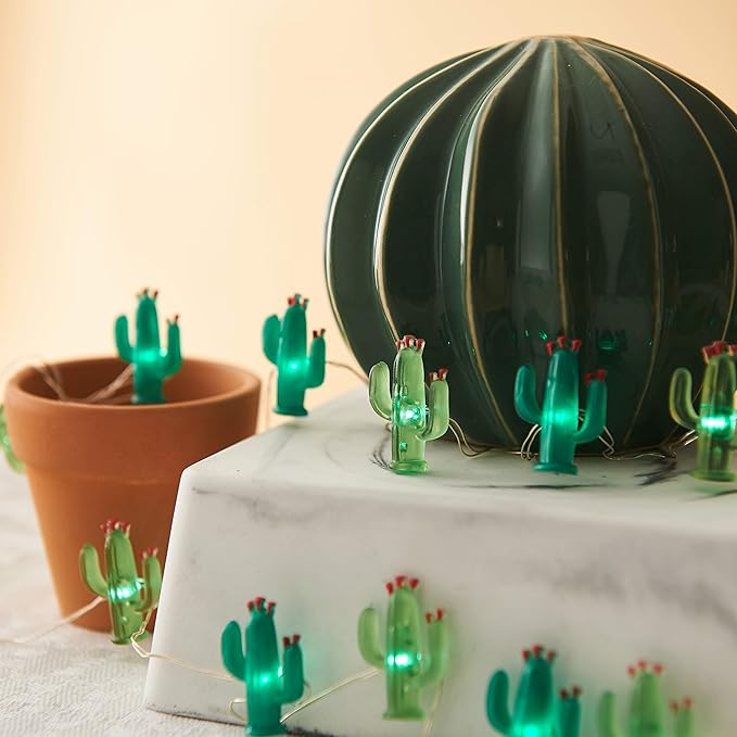 Cactus String Lights Battery Operated with Remote Green Acrylic Cactus Lights for Summer Tropical Decor