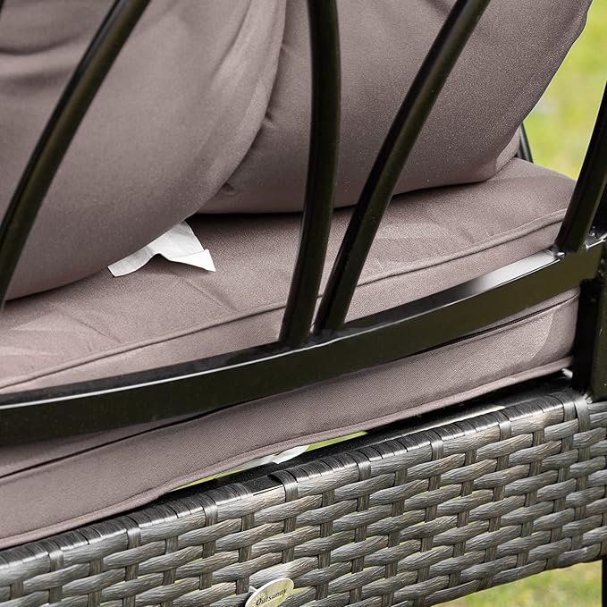 Outsunny Outdoor Wicker Rocking Chair with Padded Cushions, Aluminum Furniture Rattan Porch Rocker Chair w/Armrest for Garden, Patio, and Backyard, Gray