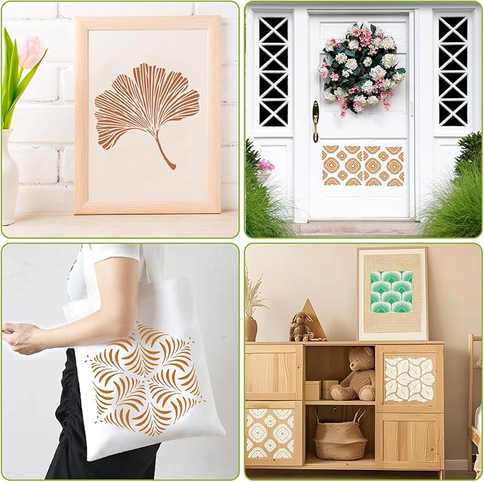 8 PCS Large Geometric Stencils, Reusable Plastic Drawing Template for Painting on Wall Wood Floor Tile DIY Art Furniture Home Decoration, 12 x 12 Inch