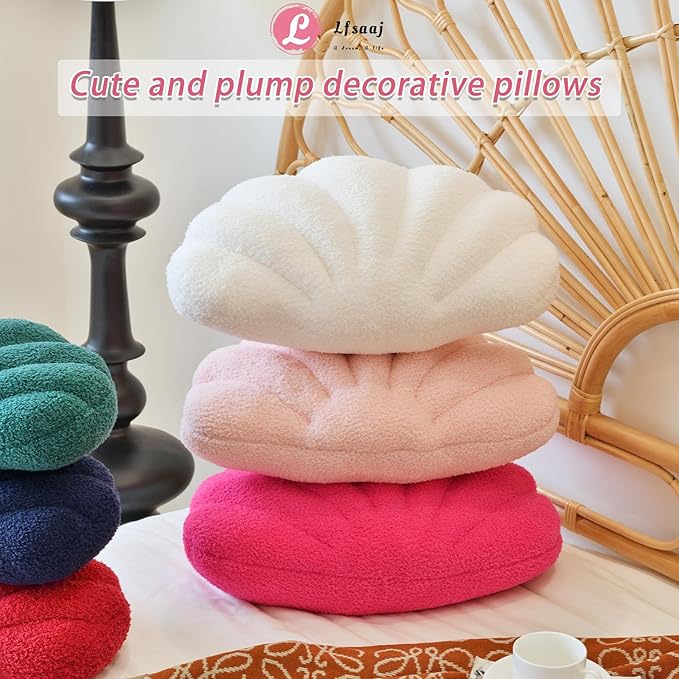 Seashell Throw Pillows, Shell Shaped Throw Pillows, Soft Home Decorative Pillow Plush Cushion for Bed Couch Living Sofa Room Decor Accent Throw Pillow (13x10 Inch, Dusty Pink)