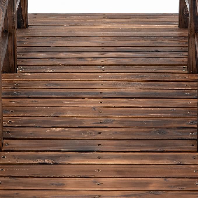 CHARMMA Fir Wood Garden Bridge Arc Walkway with Side Railings for Backyards, Gardens, and Streams, Stained Wood, 60" x 26.5" x 19"