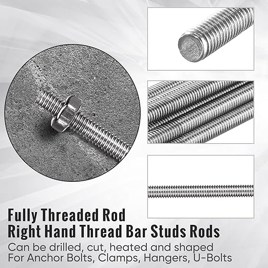 LEIFIDE 8/32 Inch 4mm Threaded Rod with Hex Nuts 4mm Stainless Steel Threads Studs Rods Stainless Steel Fully Threaded Hex Nuts for Beaded Garden Stake Rods(24 Pcs,12 Inch)