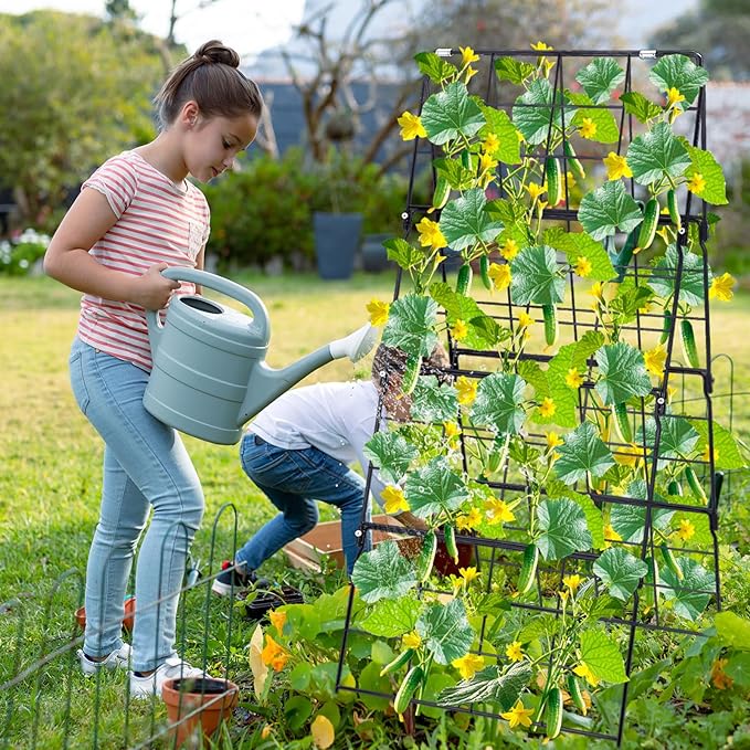 2Packs 17 x 42 Inch Garden Trellis for Raised Beds Foldable Climbing Plant Support Cucumber Trellis Outdoor A-Frame Metal Vegetable Bean Trellis with Garden Supplies for Grape Tomato Peas Flower