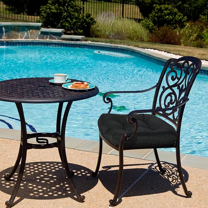 Thyle Outdoor Chair Cushions Set of 6 Waterproof Sun Protection Square Tufted Overstuffed Patio Furniture Seat Cushion for Patio Furniture Dining Indoor 19" x 19"(Black)