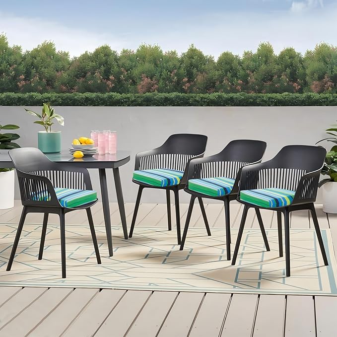 Outdoor Chair Cushions Set of 6, 18.5 x 16 Inch Patio Chair Cushions for Outdoor Furniture, Water Resistant Outdoor Patio Chair Cushions with Non-Slip Ties(Blue & Green Pinstripe)