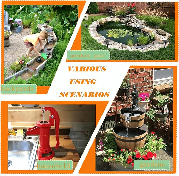 Durable Antique Cast Iron Pitcher Pump: Manual Hand Shake Suction Well Pump for Water Transfer, 25ft Maximum Lift, Easy Installation, Suitable for Outdoor Gardens, Ponds, and Backyards. (Red)