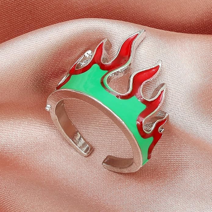 通用 2Pcs Fire Flame Finger Rings Set,Creative Fire Open Rings for Couple,Fire Crown Joint Finger Band Rings Vintage Punk Gothic Fire Ring for Women Men