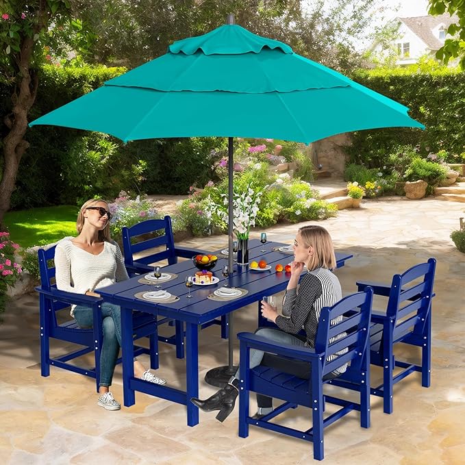 VINGLI Outdoor Dining Chairs Set of 4, HDPE Patio Chairs All-Weather Durable Garden Seating for Poolside, Deck, Porch (Navy Blue, 4 PCS)