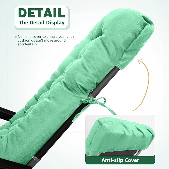 Patio Lounge Chair Cushion, Waterproof Zero Gravity Chair Cushions with Ties, 66x21x4 Inches Chaise Lounge Chair Cushion for Outdoor Indoor Furniture, Cyan (Only Cushion)