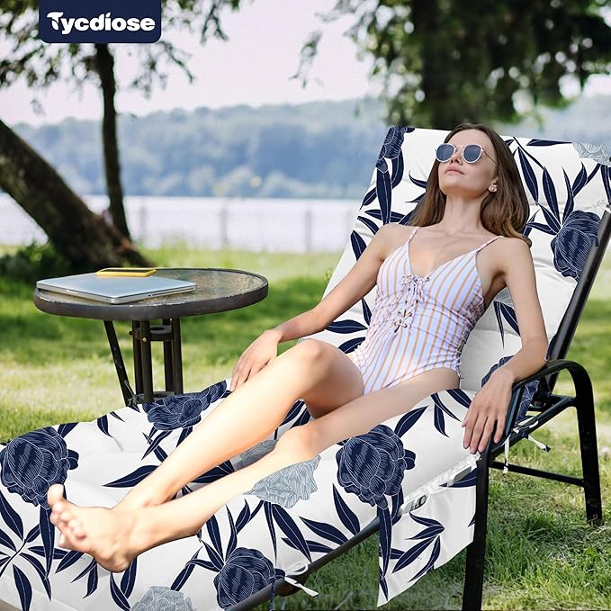 Outdoor Chaise Lounge Chair Cushion, 71 x 22 x 4.7 Inches Waterproof Chaise Lounge Cushions Replacement for Outdoor Furniture, Thickened Non-Slip Patio Lounge Chair Cushions, Blue Enchantress