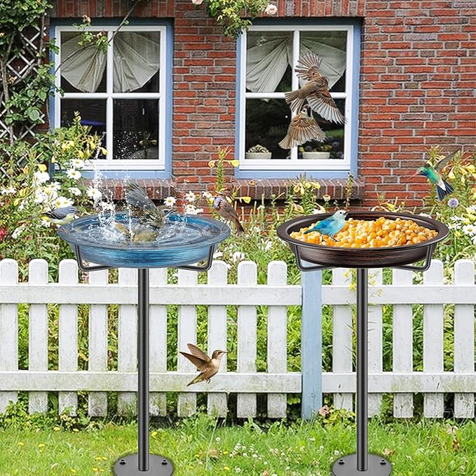 Bird Baths for Outdoors, Detachable Birdbaths for The Garden Clearance, Heavy Duty Freestanding Bird Baths, Bird Bath Bowl Spa & Birdfeeder with Metal Stake Stand (Retro Brown)
