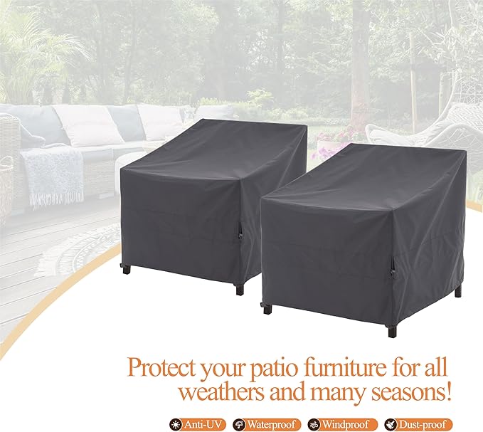 WJ-X3 Grey Patio Chair Covers, Heavy Duty Waterproof Outdoor Adirondack Covers, Tolix Chairs, 34" W x 36" D x 36" H, 2 Pack