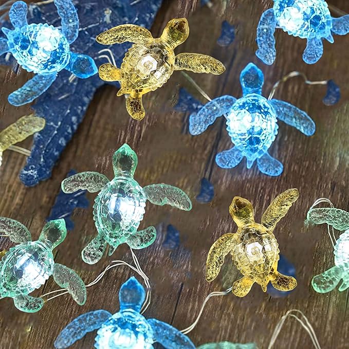 Beach Theme Outdoor Solar Sea Turtle String Lights – 40 LED 14ft Nautical Décor for Balcony, Porch, Fence - Waterproof Garden Night Lights Coastal Marine Life Décor Ocean-Inspired Lighting
