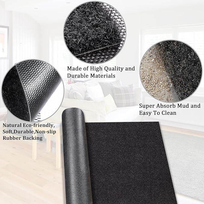 AAZZKANG 2 Pack Front Door Mat Outdoor Indoor Welcome Doormat with Non Slip Backing Multipurpose Blank Mats Ultra Absorb Mud Easy to Clean Utility Mat for Entrance,Home Black
