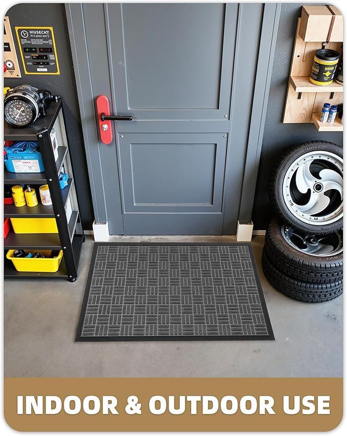 Color&Geometry Front Door Mat Outside Entrance, Heavy Duty Non Slip Low Profile Doormat for Entryway, Trap Dirt and Moisture Welcome Mats All-Weather, Easy Clean, Patio, Garage, 24"x48" Grey