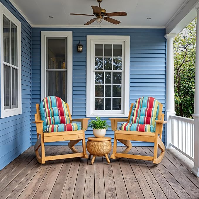 Adirondack Chair Cushion, Rocking Chair Cushions, High Back Patio Cushions, Thickened Weather Resistant Patio Cushion with 6 Ties, Non Slip Fade & Waterproof