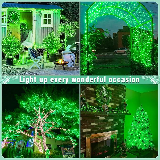 100FT 300 LED Outdoor String Lights, Connectable St Patricks Day Lights Waterproof with 8 Modes, Plug in Clear Wire Twinkle Lights for Indoor Bedroom Home Wedding Patio Decorations, Green