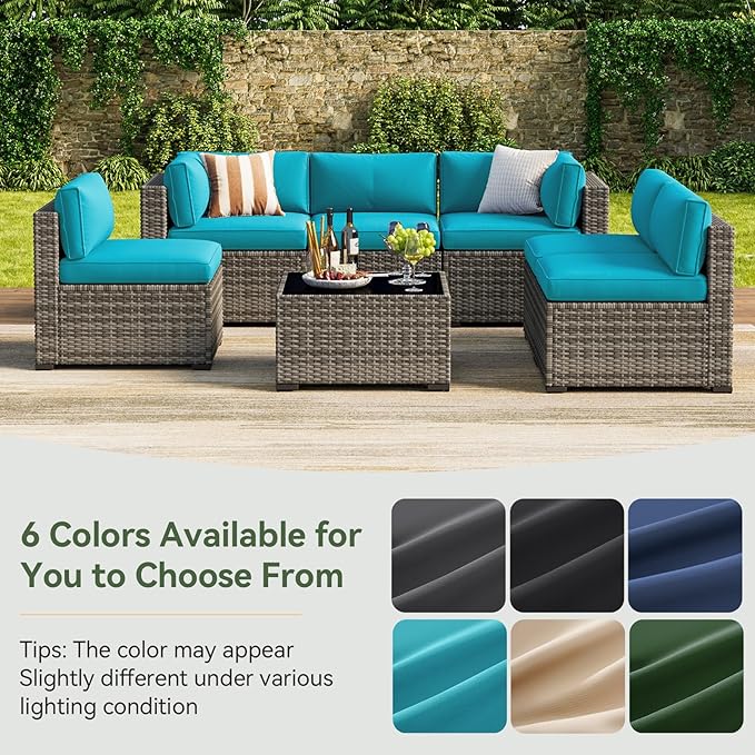 Aoxun Replacement Cushions for Outdoor Furniture, 14-Piece Outdoor Cushions for Patio Furniture, Deep Seat, Waterproof & Fade Resistant Couch Cushion for 6-Seat Patio Conversation Sets, Sky Blue