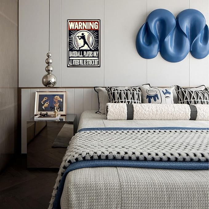 Warning Baseball Players Only Tin Signs-Metal Signs Baseball Posters,Baseball Gifts for Boys 8-12 for Boys Room Wall Decor(8×12 inch)