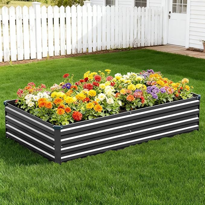 Vengarus 10x3x1FT (2 Pack) Galvanized Raised Garden Bed Kit, Outdoor Metal Planter Box for Vegetables, Rectangular Steel Container, Easy Assembly (Black)