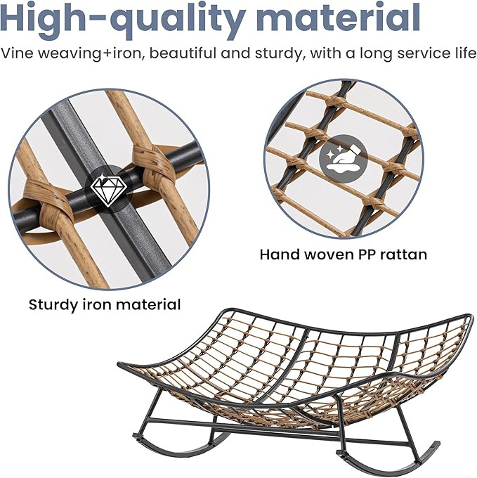 COSIEST Oversized Papasan Rocking Chair with Extra Thick Cushion - 58 in Rattan Wicker Egg Chair for Indoor/Outdoor Use, Swivel Lounge Chair for Patio, Living Room, Bedroom, Grey