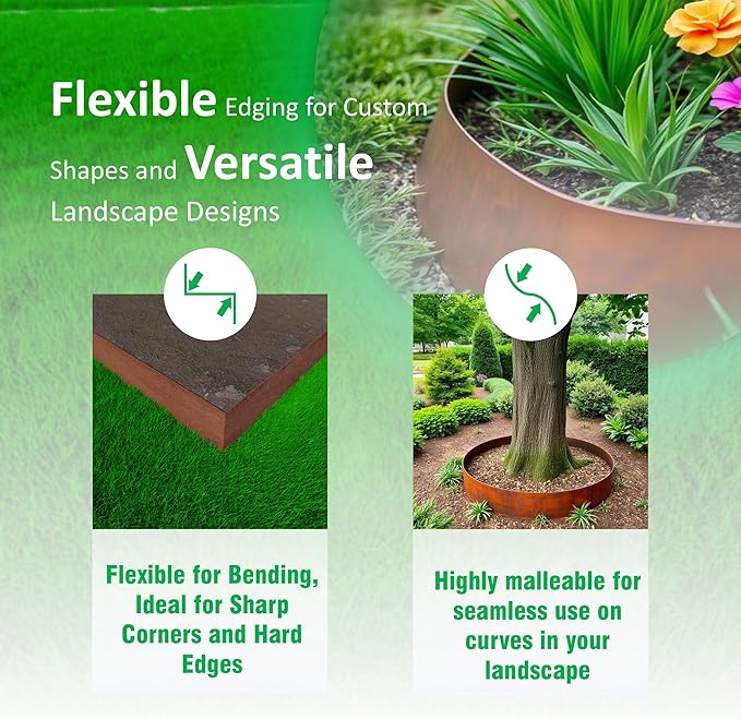 20ft. 6-Pack Cor-Ten Steel Landscape Edging - 40" L x 6" H Metal Edging for Landscaping with 6 Stakes, Hammer-in Garden Edging, Metal Landscape Edging for Flower beds, Lawn & Yard (Rusted)