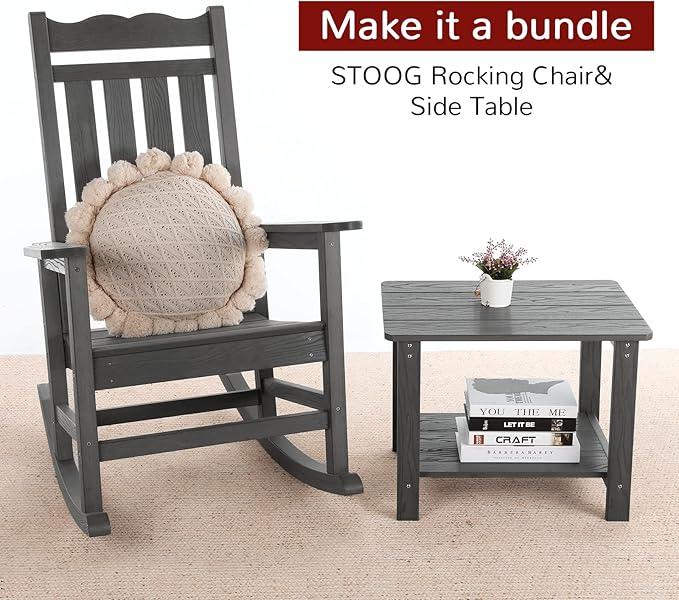 Stoog Outdoor & Indoor Rocking Chair, All-Weather Porch Rocker with 400 lbs Weight Capacity, Front Porch Rocking Chairs, for Backyard, Lawn, Fire Pit, Patio and Garden, Grey