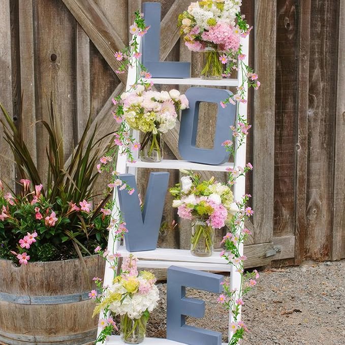 CISDUEO Artificial Daisy Flowers Vine Silk Wildflower Garland Spring Fake Flower Vine Hanging Ivy Light Pink Daisy Flowers Green Leaves for Wall Party Wedding Arch Floral Decor Indoor Outdoor Ceremony