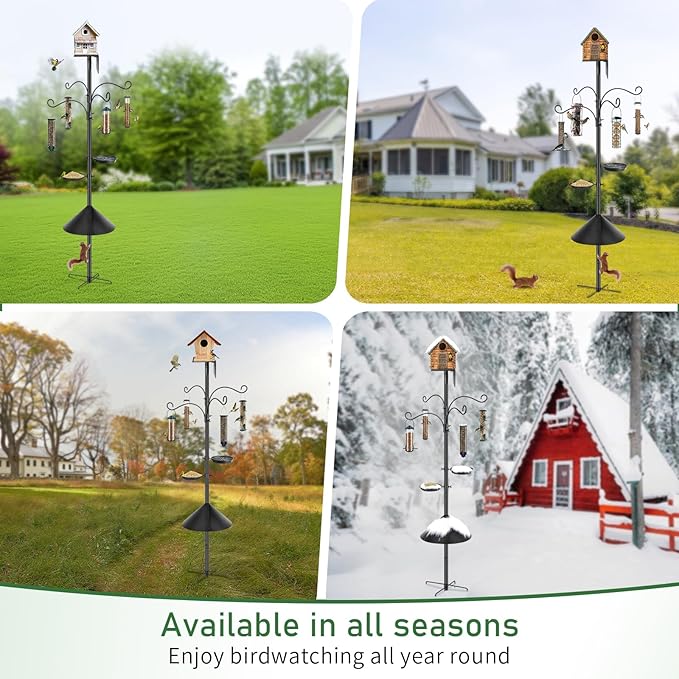 Bird Feeder Pole Squirrel Proof, 92 Inch Heavy Duty Feeding Station Tall Birds Feeders Stand House Pole with Baffle for Outdoors,1 Pack