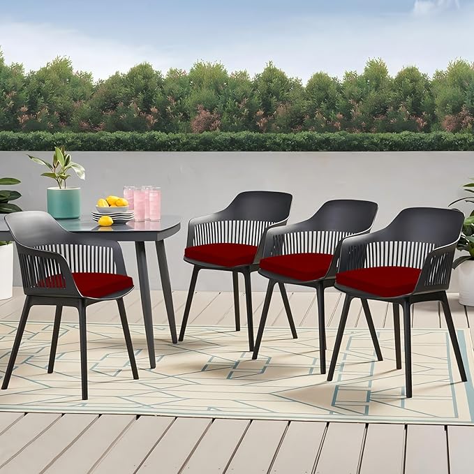 Outdoor Chair Cushions Set of 4, 17 x 16 Inch Patio Chair Cushions for Outdoor Furniture, Water Resistant, Non-Slip Ties(Dark Red)