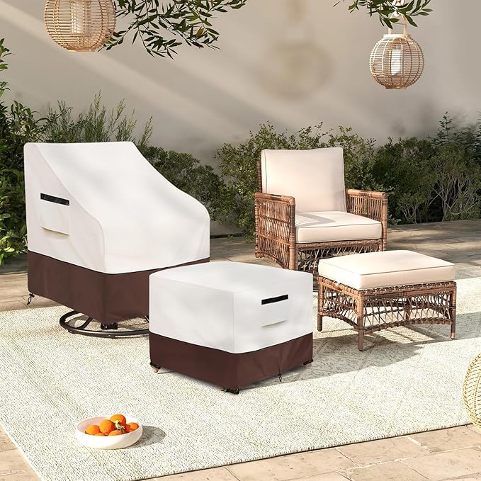 Patio Ottoman Cover,25W x 25D x 18H inch,Waterproof Square Patio Small Side Table Cover,Suitable for 3-Piece Outdoor Wicker Patio Bistro Set Side Table(Beige)