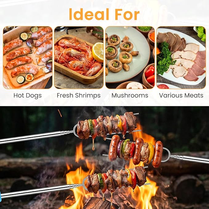 24 Pack 32 Inch Stainless Steel Extendable Marshmallow Roasting Sticks Smores Sticks Skewers for Fire Pit, Hot Dog Camping Forks, Fire Pit Accessories