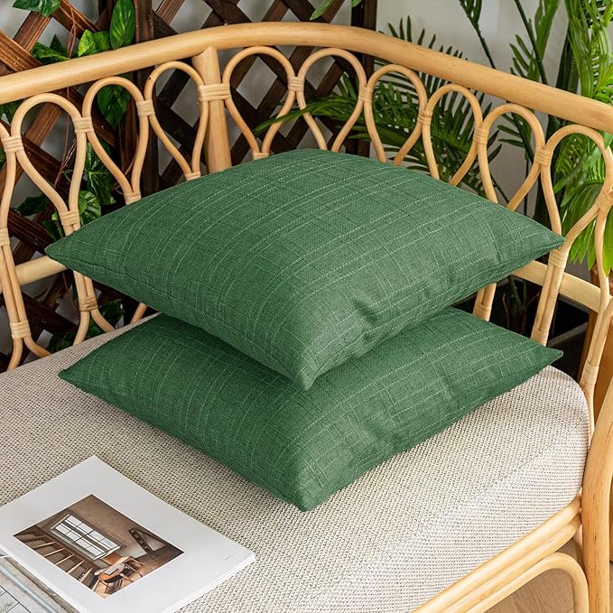 Kevin Textile Pack of 2 Outdoor Waterproof Pillow Covers Checkered Decorative Cushions Sham Throw Pillowcases Shell for Patio Tent Garden Couch Bed Sofa 20x20 Inch Dark Green