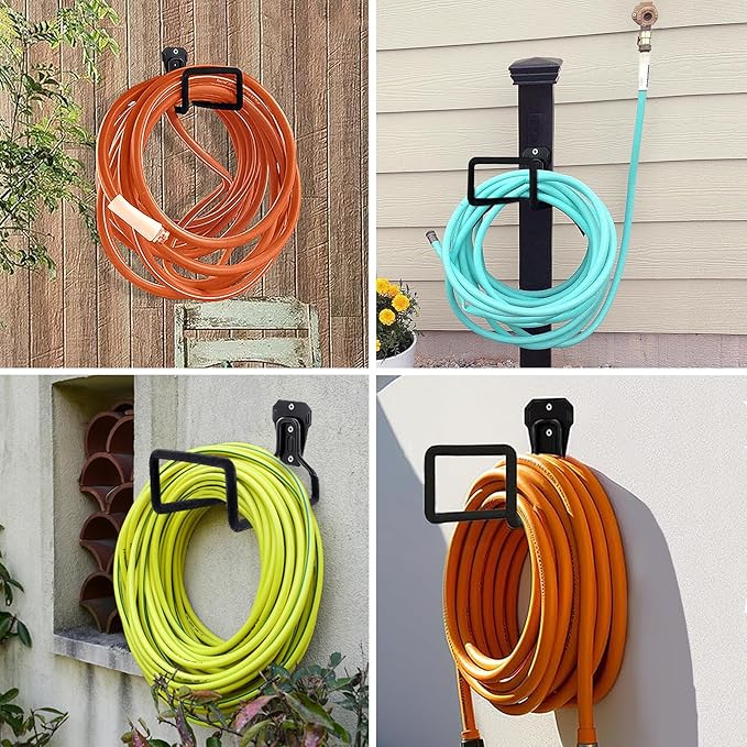 Hose Holder Wall Mount, Heavy Duty Hose Hanger for Outside Metal Hook for Water Hoses Outdoor Organizer Study Rack for Garden Hoses, 2 Pack