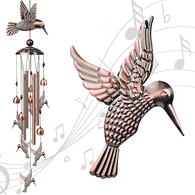 Hummingbird Wind Chimes for Outside, Decorative Wind Chime Hummingbird Gifts for Women/Mom/Grandma, Memorial Windchimes Outdoors with S Hook for Patio Garden Decor