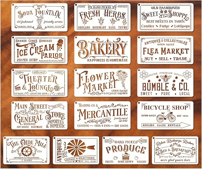 Farmhouse Stencils for Painting on Wood Kitchen Paint Stencils Flower Farm Vintage Sign Craft Stencils for Wood Burning Projects Reusable Wall Fabric Canvas (16 Farmhouse)